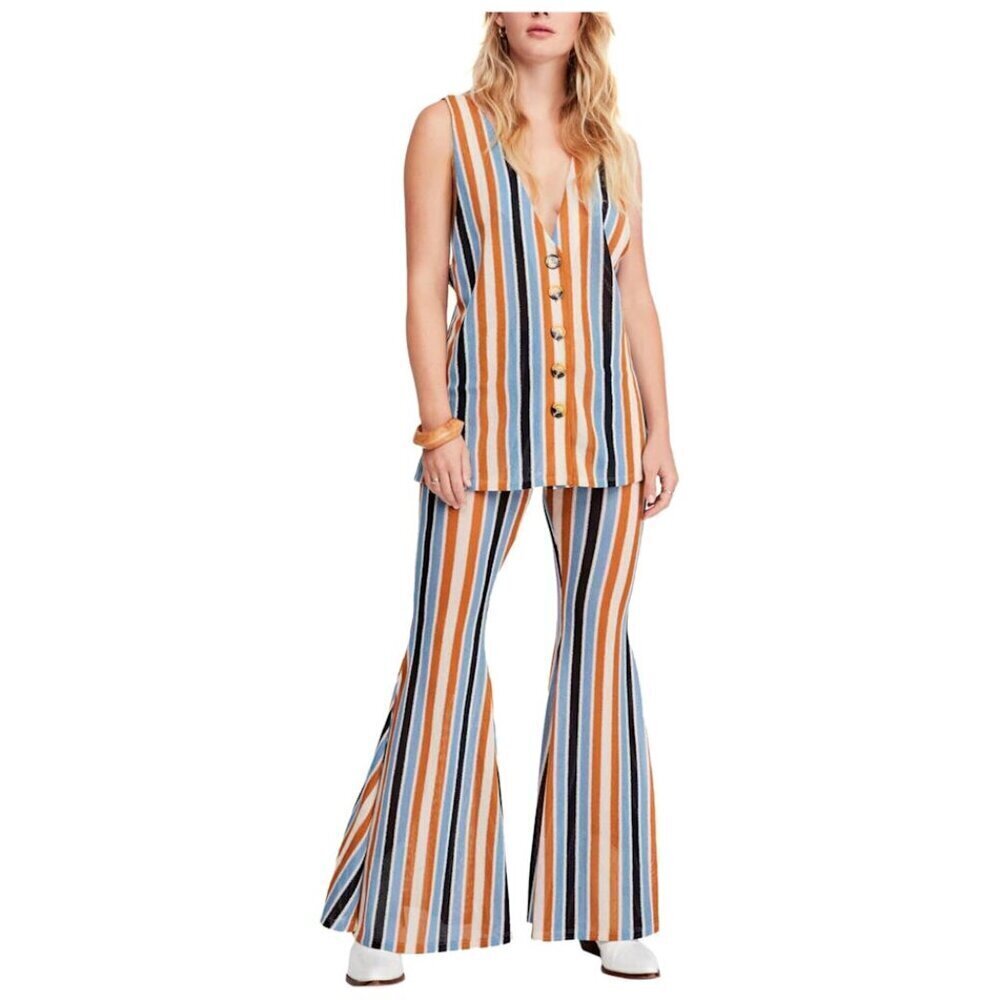 Free People Bridget Striped Vest & Pants Set - Mustard Size XS NWT